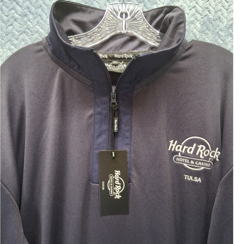 Hard Rock Hotel & Casino Tulsa Quarter Zip Pullover Navy Blue Mens 3XL NWT